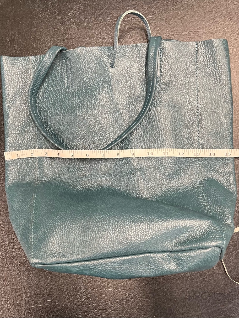 Teal leather tote bag - Picture 10 of 12